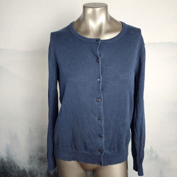L.L. Bean Cotton Blend Navy Button-Front Cardigan | Women's Medium - Picture 1 of 12